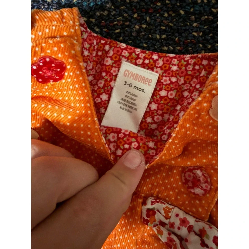 Gymboree Girls Orange Corduroy Polka Dot Floral Jumpsuit Vintage Y2K 3-6 Months